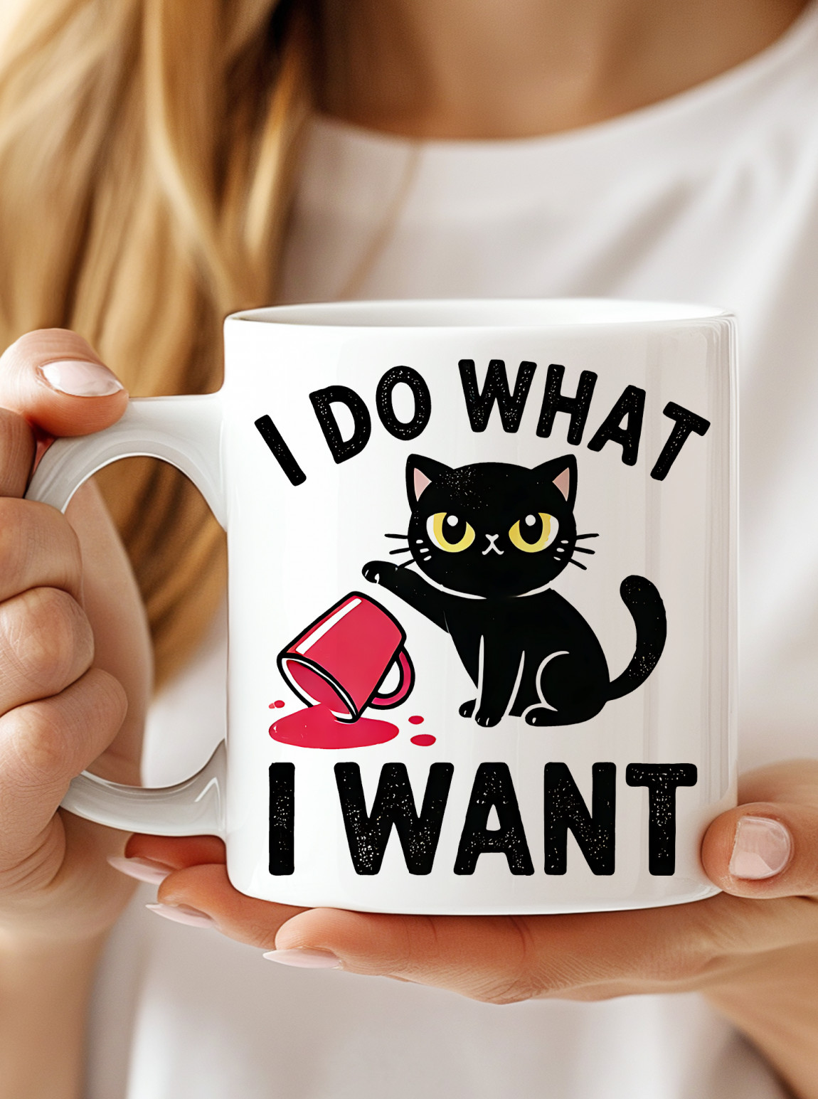 I Do What I Want Komik Siyah Kedi Kupa Bardak – Eğlenceli Kedi Tasarımlı Seramik Kupa