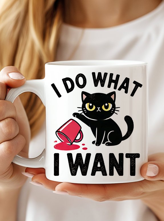 I Do What I Want Komik Siyah Kedi Kupa Bardak – Eğlenceli Kedi Tasarımlı Seramik Kupa