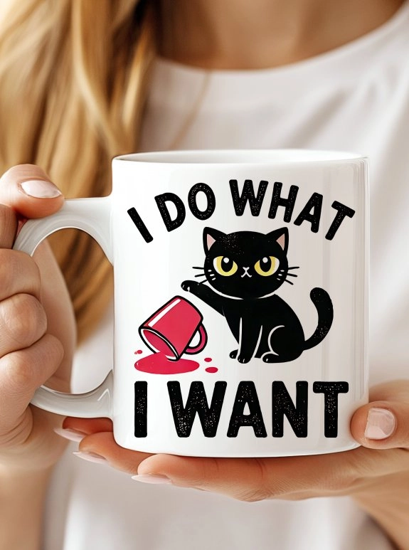 I Do What I Want Komik Siyah Kedi Kupa Bardak – Eğlenceli Kedi Tasarımlı Seramik Kupa