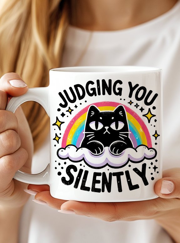 Judging You Silently Komik Siyah Kedi Kupa Bardak