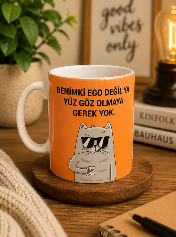 Komik Kedi Kupa Bardak – Egolu Kedi Tasarımlı Seramik Kupa