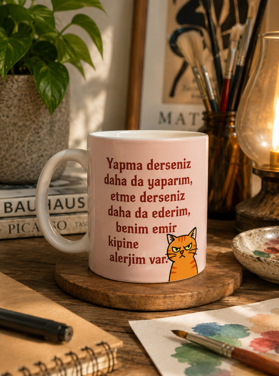 Komik Kedili Kupa Bardak – Esprili Kedi Tasarımlı Seramik Kupa