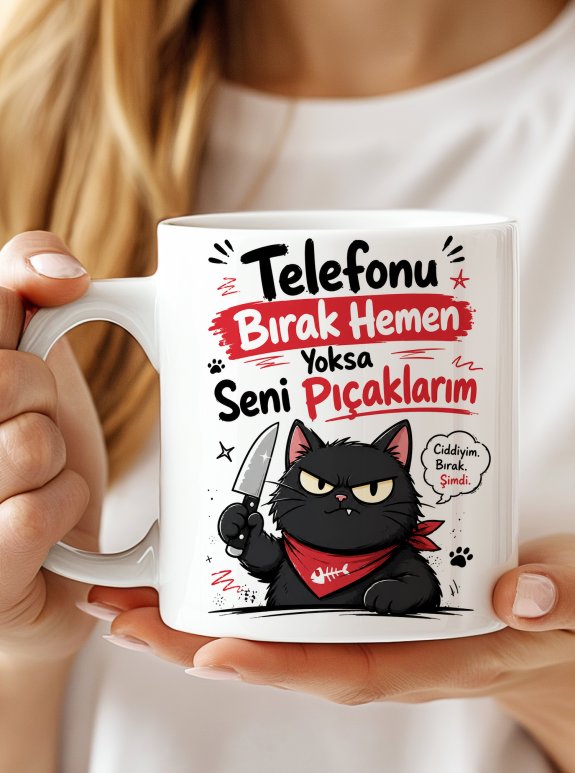 Telefonu Bırak Hemen Komik Kedi Kupa Bardak