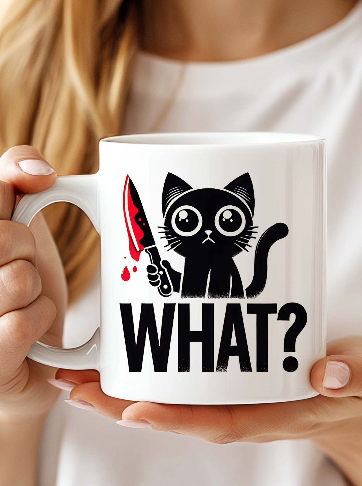 What? Psikopat Kedi Kupa Bardak – Komik Siyah Kedi Tasarımı